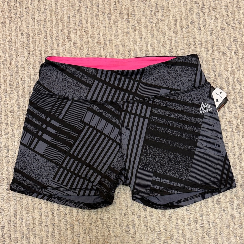 RBX Women's Black and Gray Patterned Athletic Shorts